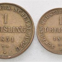 1850-1851 Danmark/ Schleswig-Holstein 1 sechsling og 1 dreiling opprørs regjeringen, 1+