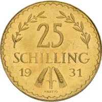1931 Østerrike 25 schilling, 5,88 g .900 gull, 0