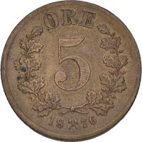 1876 5 øre Oscar II, 1+/01