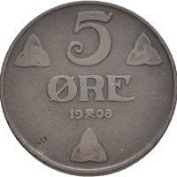 1908 5 øre Haakon VII, 1