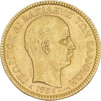 1884 Hellas 20 drachmai George I, 6,45 g .900 gull, 01