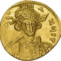 AV solidus Constantin IV (668-685 e. Kr.) med Heraclius og Tiberius, 4,28 g, Constantinople, klippet kant, 01