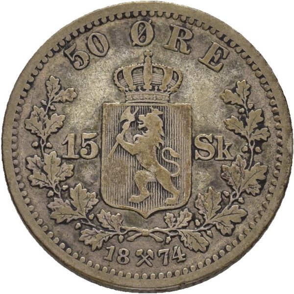 1874 50 øre/ 15 skilling Oscar II, 1/1-