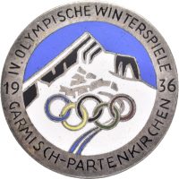 1936 Tyskland OL Garmisch-Partenkirchen, emaljert merke m. nål, 35 mm, 01