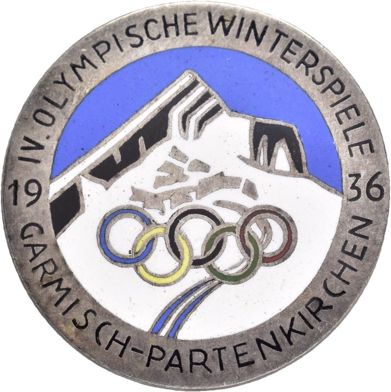 1936 Tyskland OL Garmisch-Partenkirchen, emaljert merke m. nål, 35 mm, 01