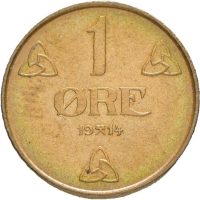 1914 1 øre Haakon VII, fingermerke, små fl., 0