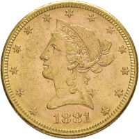1881 USA 10 dollars, San Francisco, riper og kontaktmerker, 01