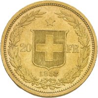 1883 Sveits 20 francs, Libertas, 6,45 g .900 gull, 01