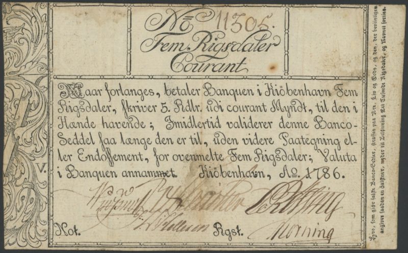 1786  Danmark 5 rigsdaler courant No. 11305, serie II b, 1