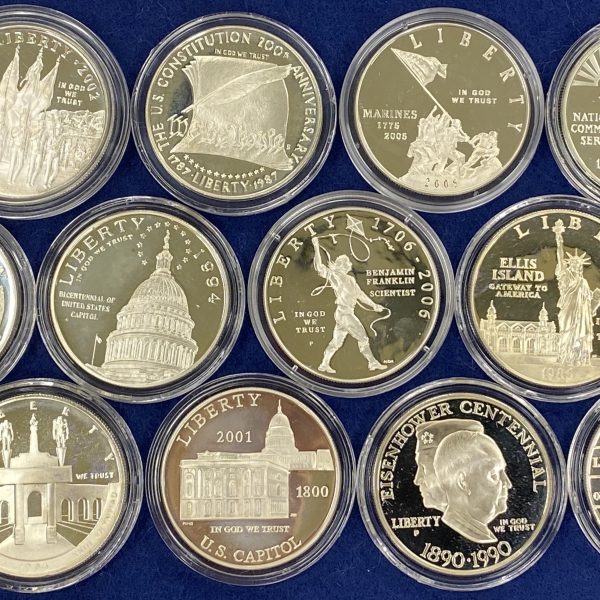 1984-2006  USA 1 dollar 12 stk., 288,68 g rent sølv, proof