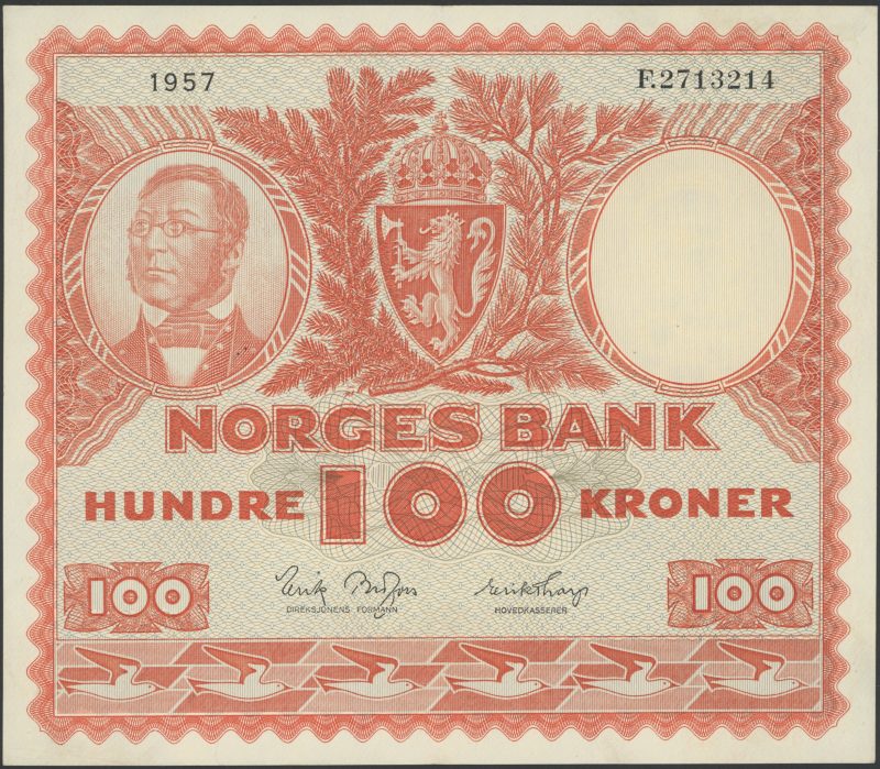 1957 100 kroner F.2713214, 1+