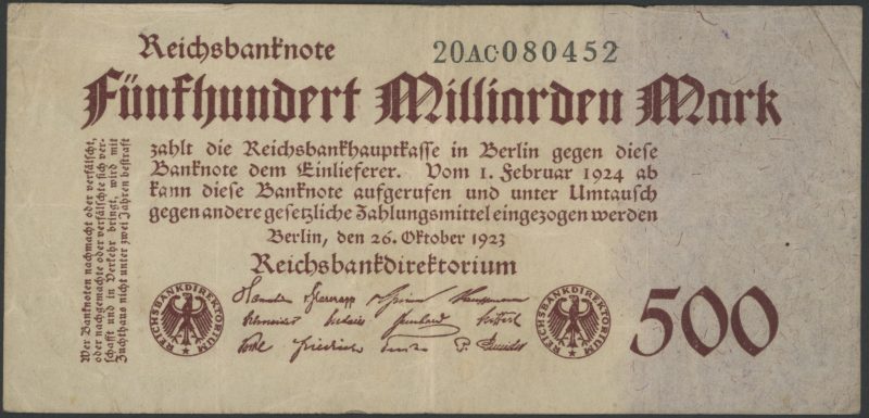 1923 Tyskland 500 milliarden mark, 1-/2