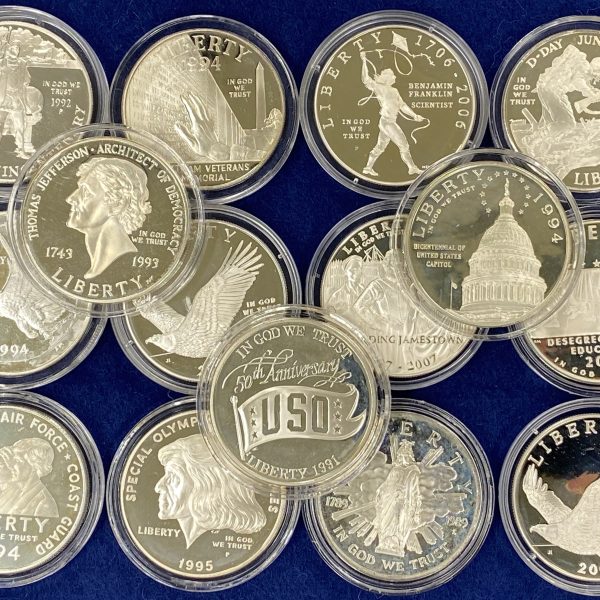 1989-2008  USA 1 dollar 15 stk., 360,8 g rent sølv, proof