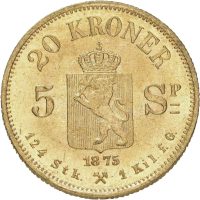 1875 20 kroner/ 5 spd. Oscar II, 0/01