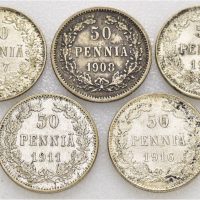 1908-1917 Finland 50 penniä, lott 5 stk., VK
