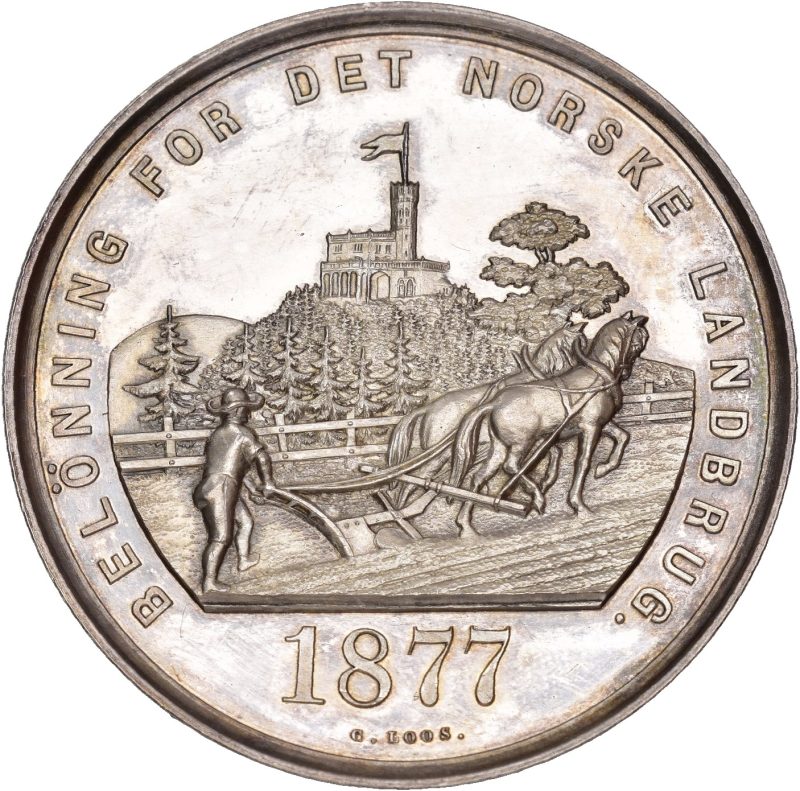 1877 Prismedalje Landbruksutstillingen i Christiania, Oscar II, sølv, 0