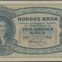 1937 5 kroner P.3597938, 1+