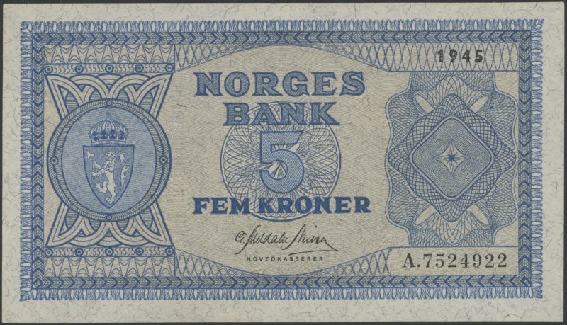1945 5 kroner A.7524922, 0