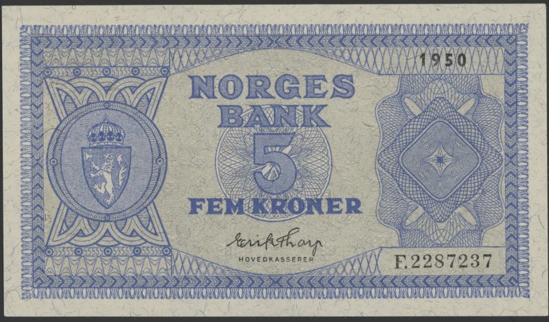 1950 5 kroner F.2287237, 3. utg., 0/01
