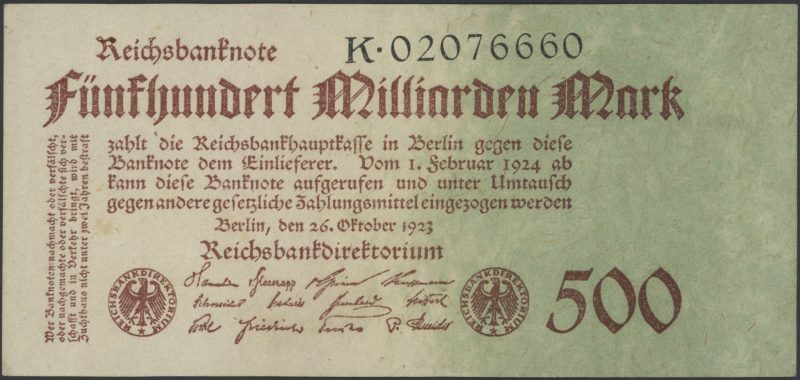 1923 Tyskland 500 milliarden mark, flekk, 1-
