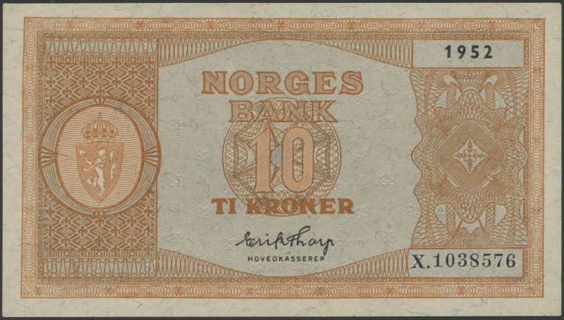 1952 10 kroner X.1038576, 0/01