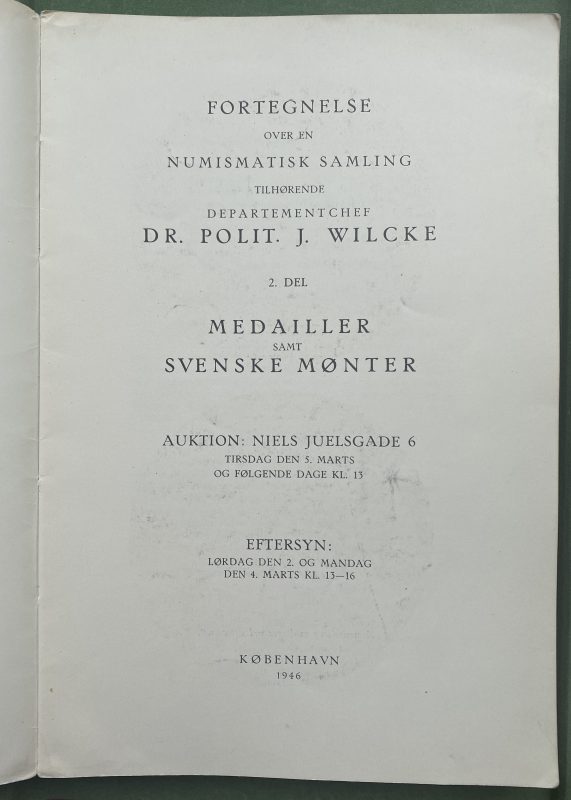1946 J. Wilcke, 2-3-4 del auksjonskatalog, heftet