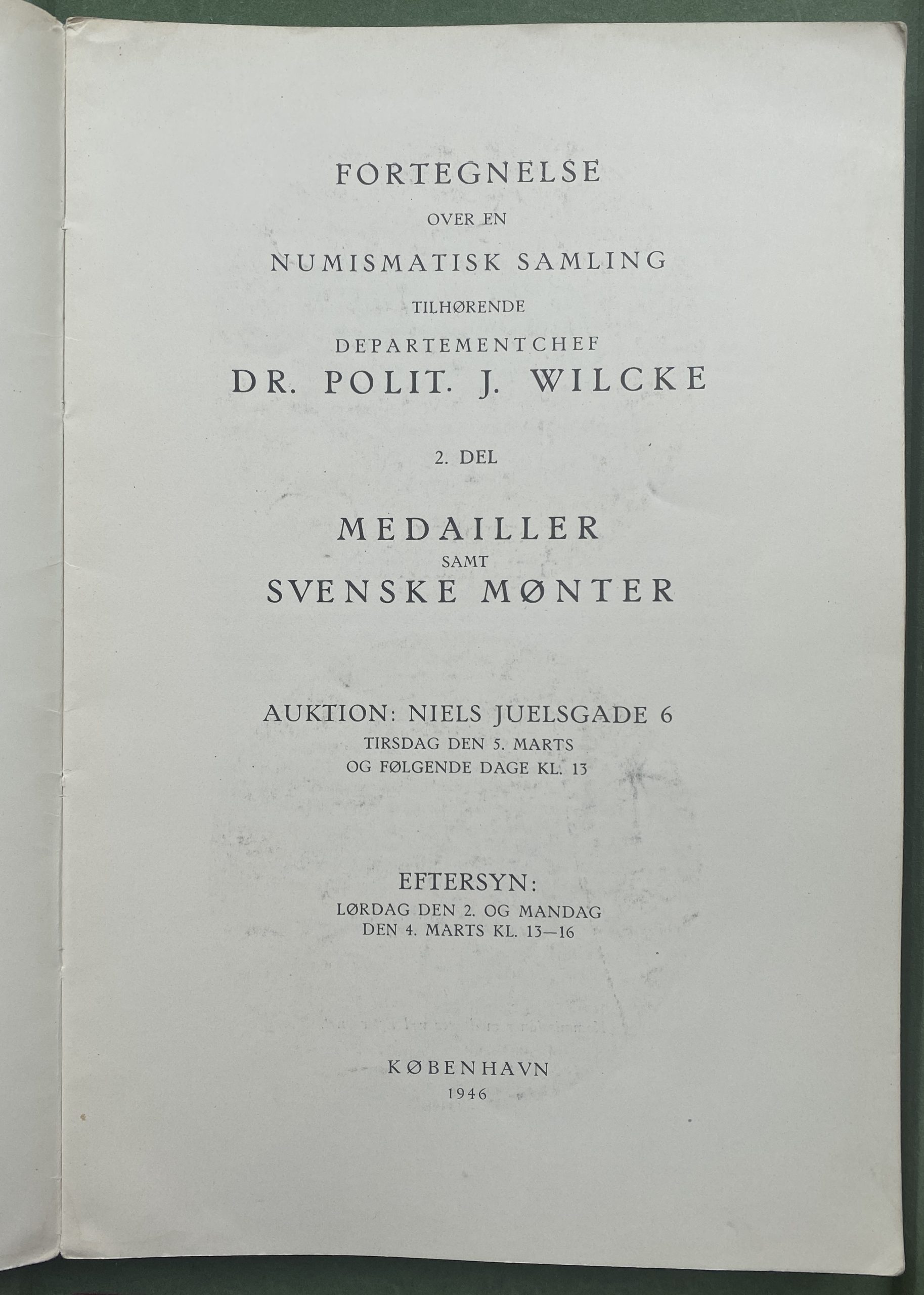 1946 J. Wilcke, 2-3-4 del auksjonskatalog, heftet
