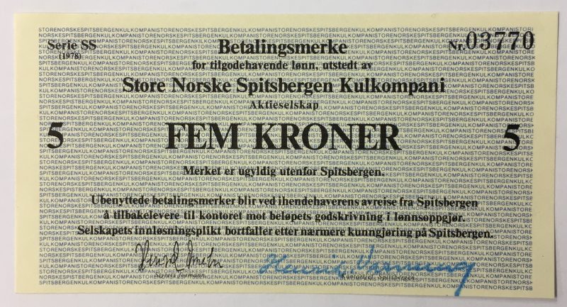 1978  SS 5 kroner Store Norske Spitsbergen Kulkompani, 0