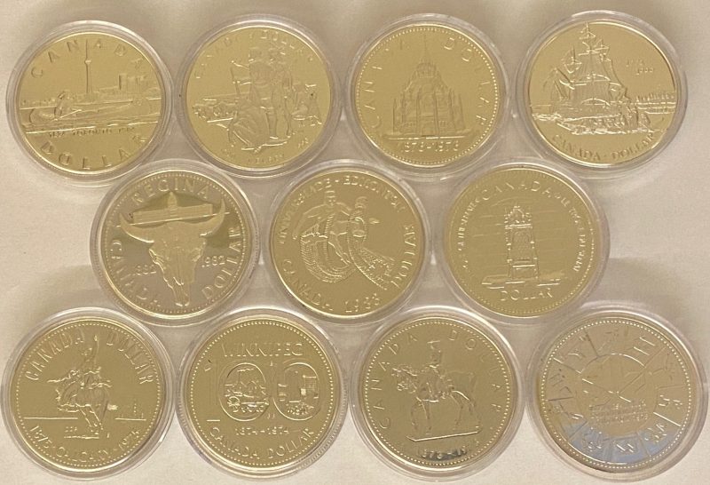 1973-1999 Canada 1 dollar, lott 11 stk., sølv, BU/proof