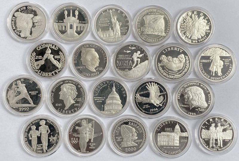 1983-2004 USA 1 dollar, samling minnemynter II  20 stk., 481 g rent sølv, proof