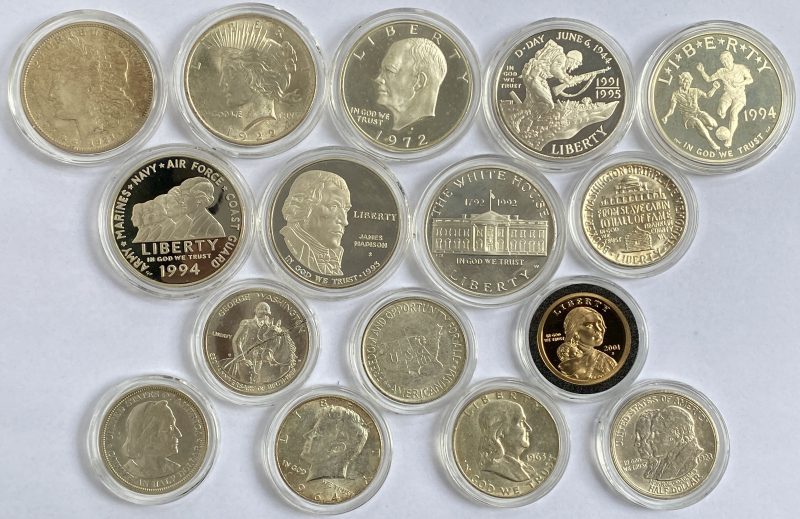 1893-1995 USA 1 & 1/2 dollar, samling mynter III  16 stk., 262 g rent sølv