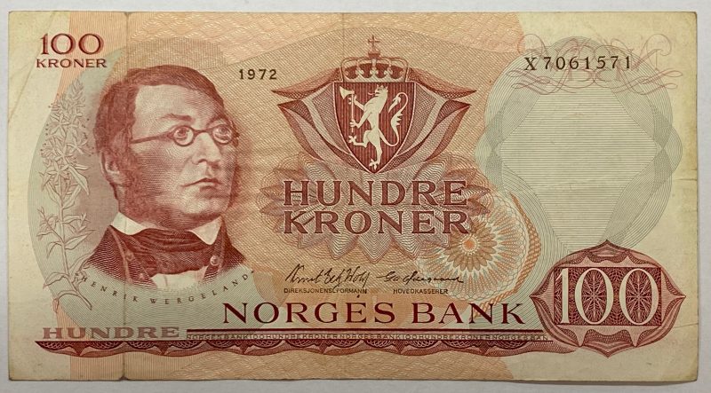 1972 100 kroner X7061571, erstatningsseddel, 1/1-