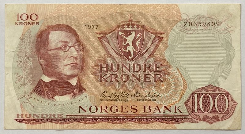 1977 100 kroner Z0659809 erstatningsseddel , 1-