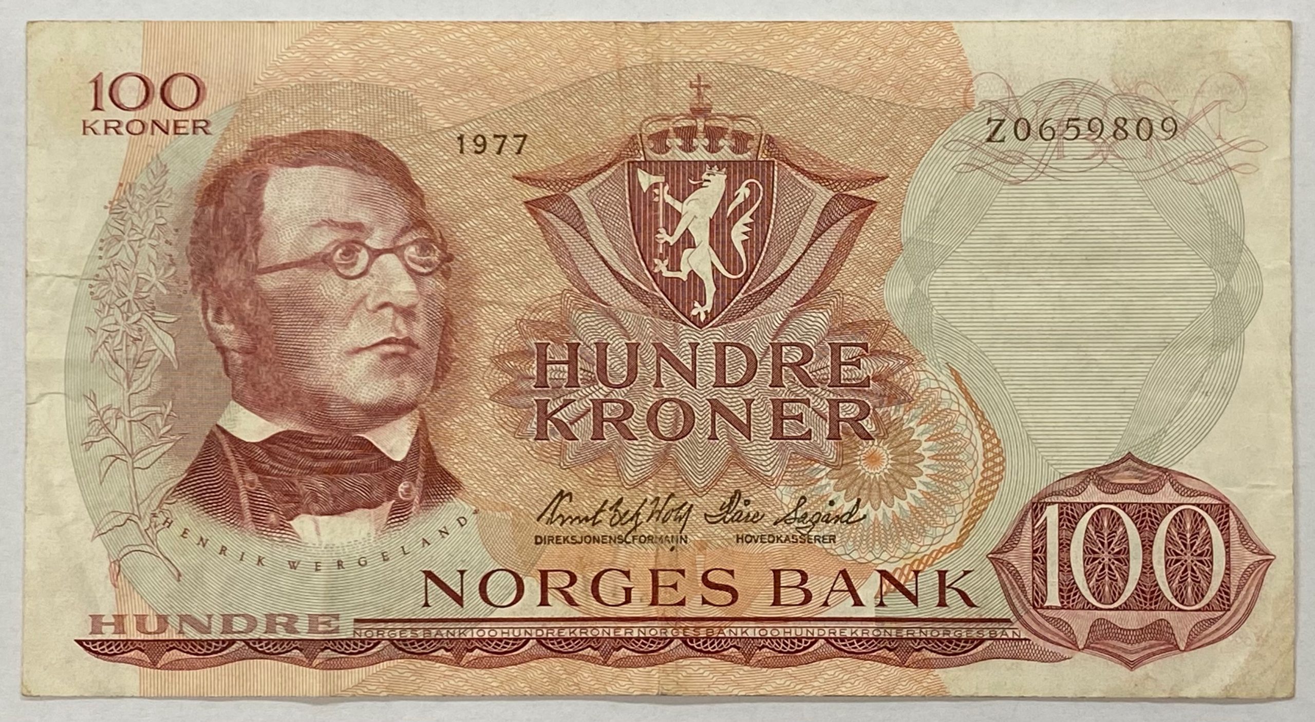 1977 100 kroner Z0659809 erstatningsseddel , 1-