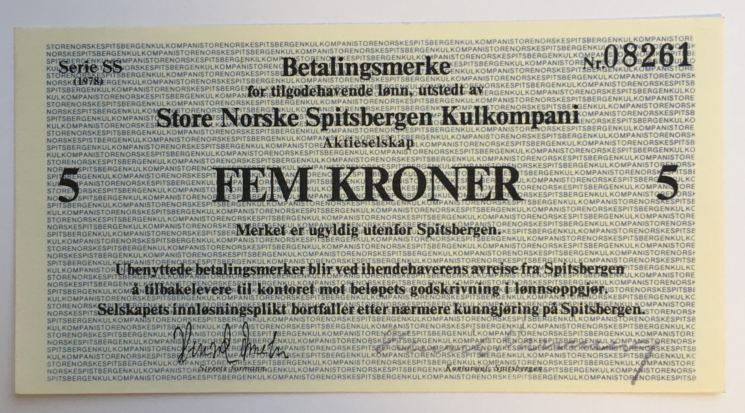 1978  SS Store Spitsbergen Kullkompani 5 kroner, 0