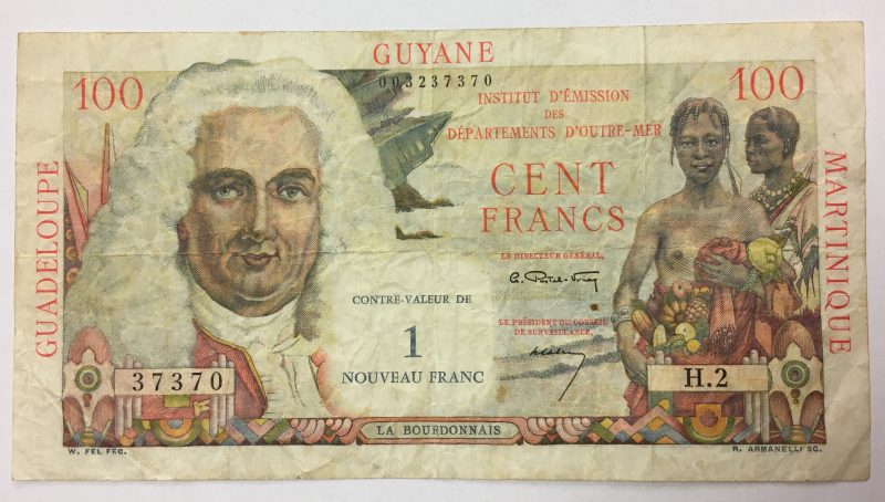 French Antilles  1 Nouveau Franc on 100 Francs, 1-