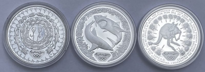 2000 Australia 5 dollars Elizabeth II, OL Sydney, lott 3 stk., proof