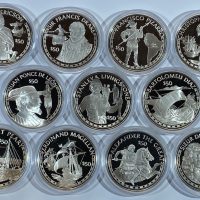 1988 Cook Islands 50 dollars Elizabeth II, Great Explorers, lott 11 stk., proof
