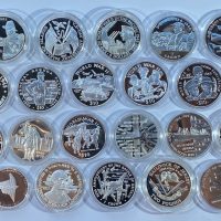 Ulike land 21 stk. sølvmynter, 555,3 g rent sølv, 0/proof