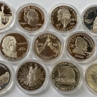 1984-2000 USA 1 dollar, Commemorative Coins, lott 11 stk., 264,66 g rent sølv, proof