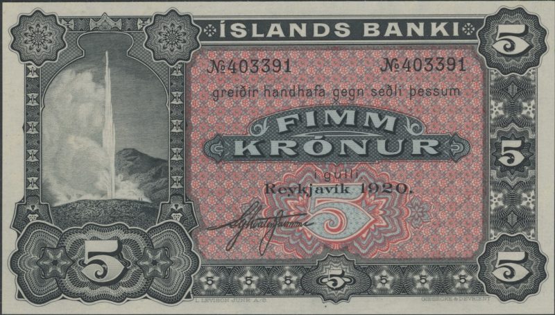 1920 Island 5 kronur No.403391, blankett/remainder, 0